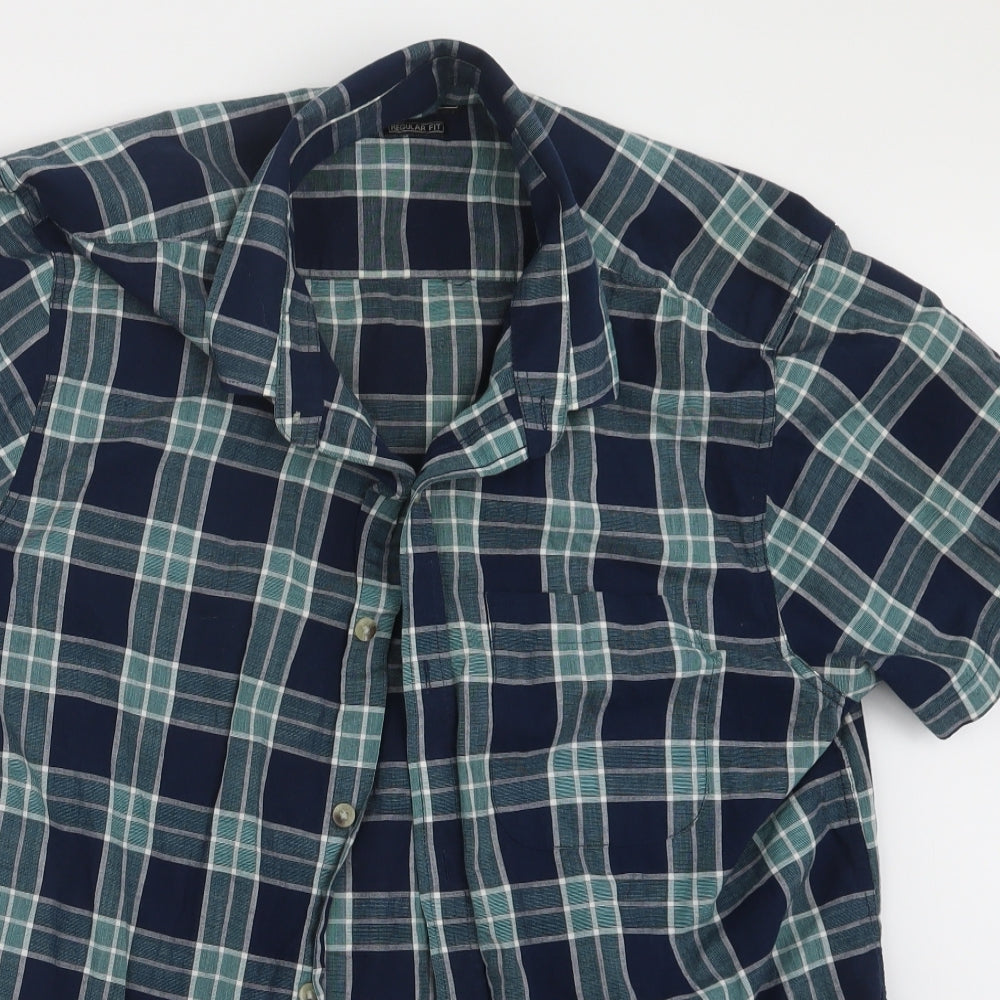 Peacocks Mens Blue Check   Button-Up Size L