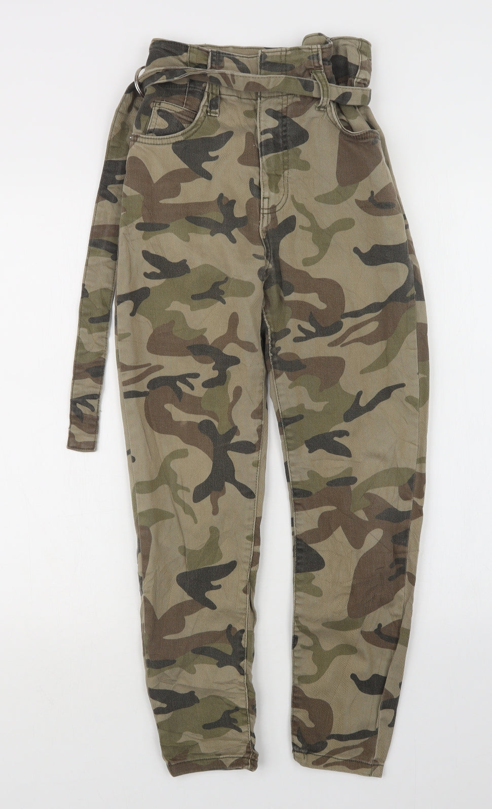 Bershka Womens Green Camouflage Denim Straight Jeans Size 8 L25 in