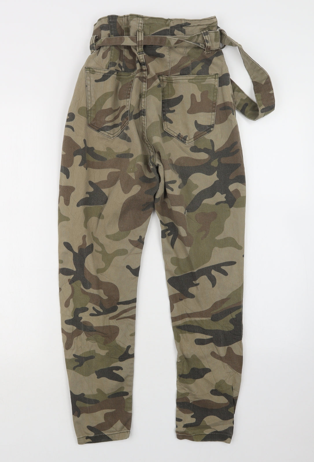 Bershka Womens Green Camouflage Denim Straight Jeans Size 8 L25 in