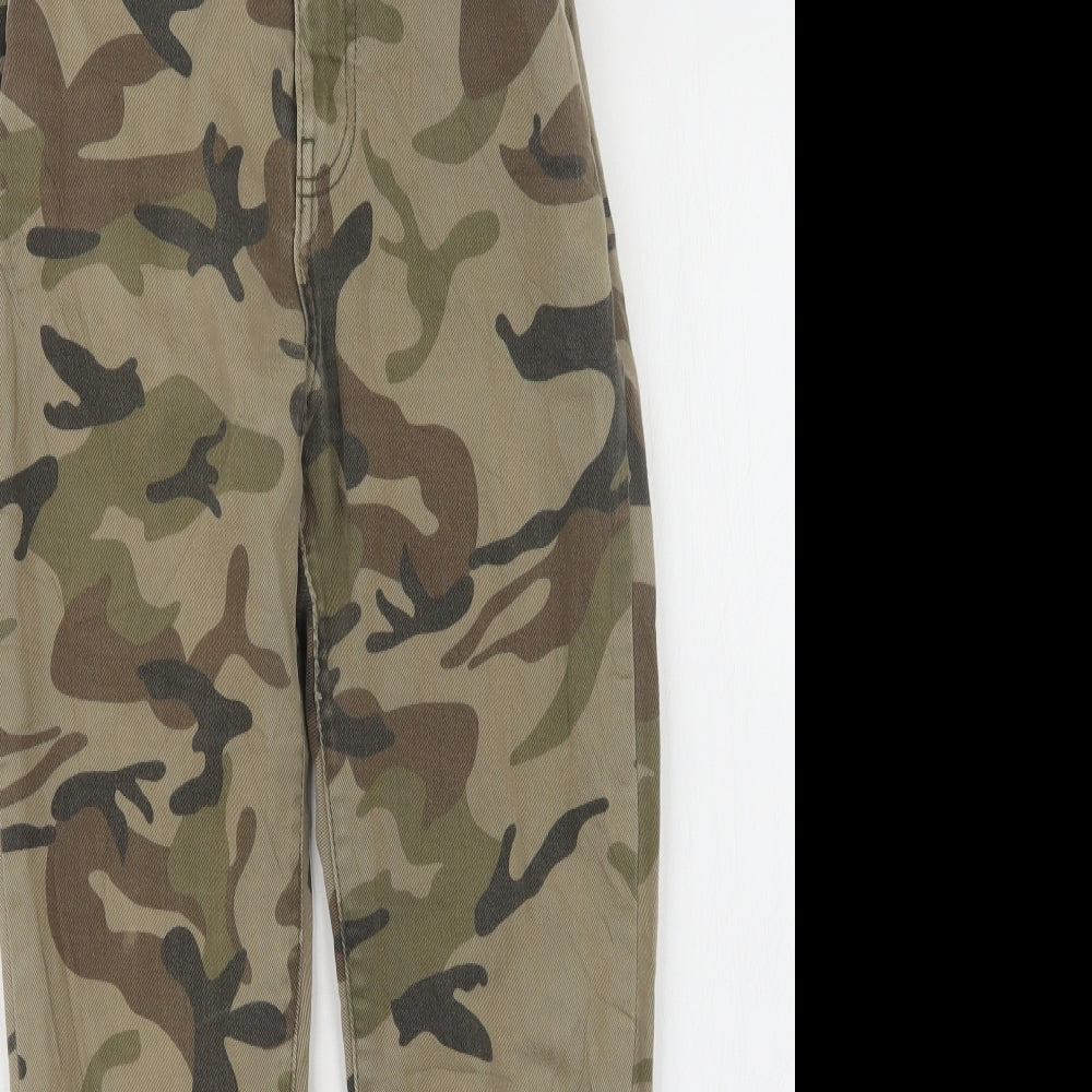 Bershka Womens Green Camouflage Denim Straight Jeans Size 8 L25 in