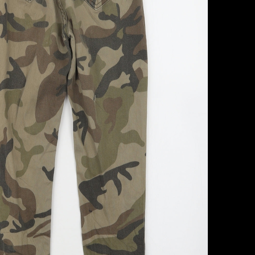 Bershka Womens Green Camouflage Denim Straight Jeans Size 8 L25 in