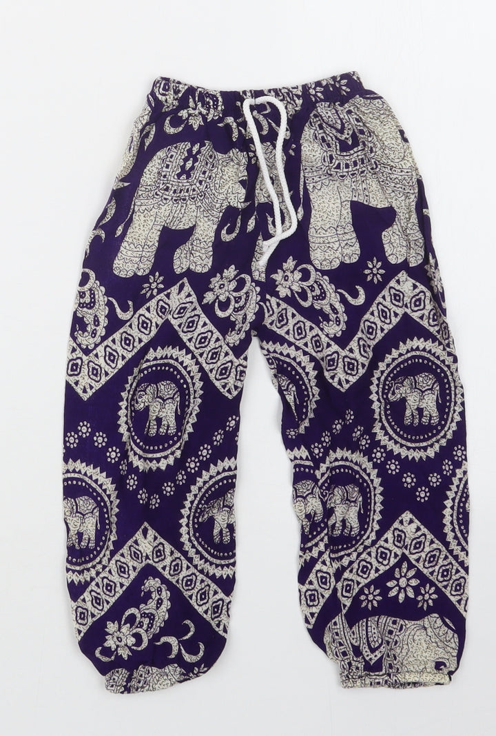 Preworn Girls Purple Geometric Bloomer Trousers Size M