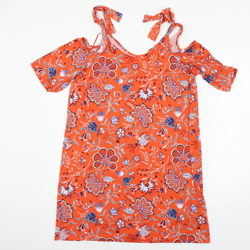George Womens Red Floral Jersey Basic Blouse Size 16