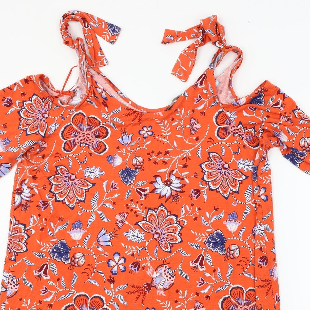George Womens Red Floral Jersey Basic Blouse Size 16