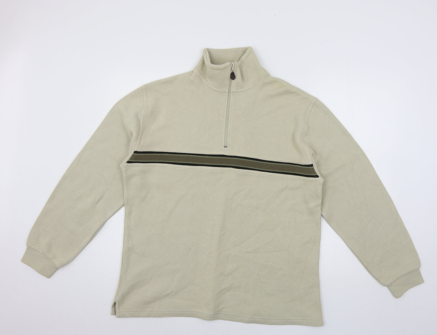 Simon Taylor Womens Beige Striped Jersey Pullover Sweatshirt Size XL