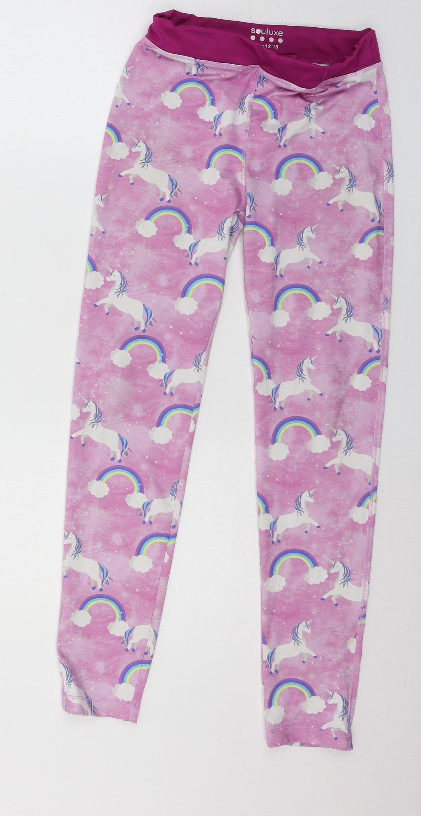 Soul Luxe Girls Pink Geometric Jersey Jogger Trousers Size 12-13 Years - Unicorn