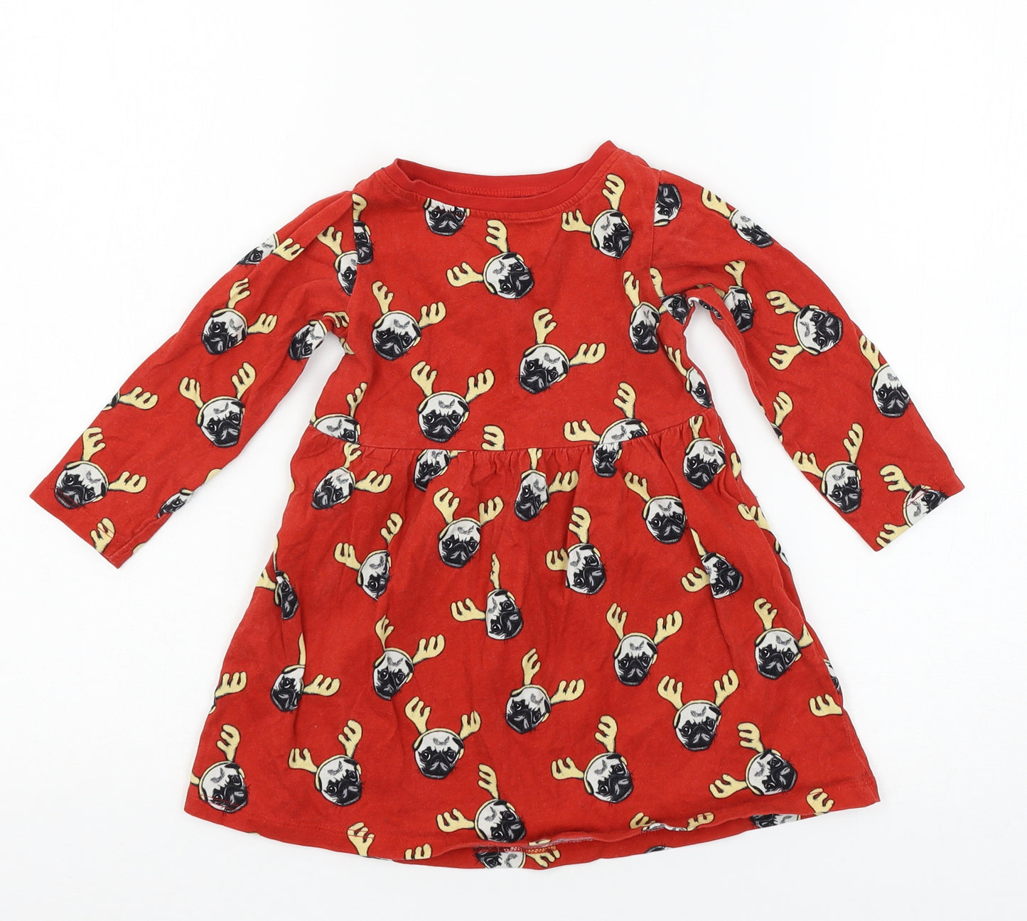 Blue Zoo Girls Red Geometric Jersey T-Shirt Dress  Size 18-24 Months  - Pug