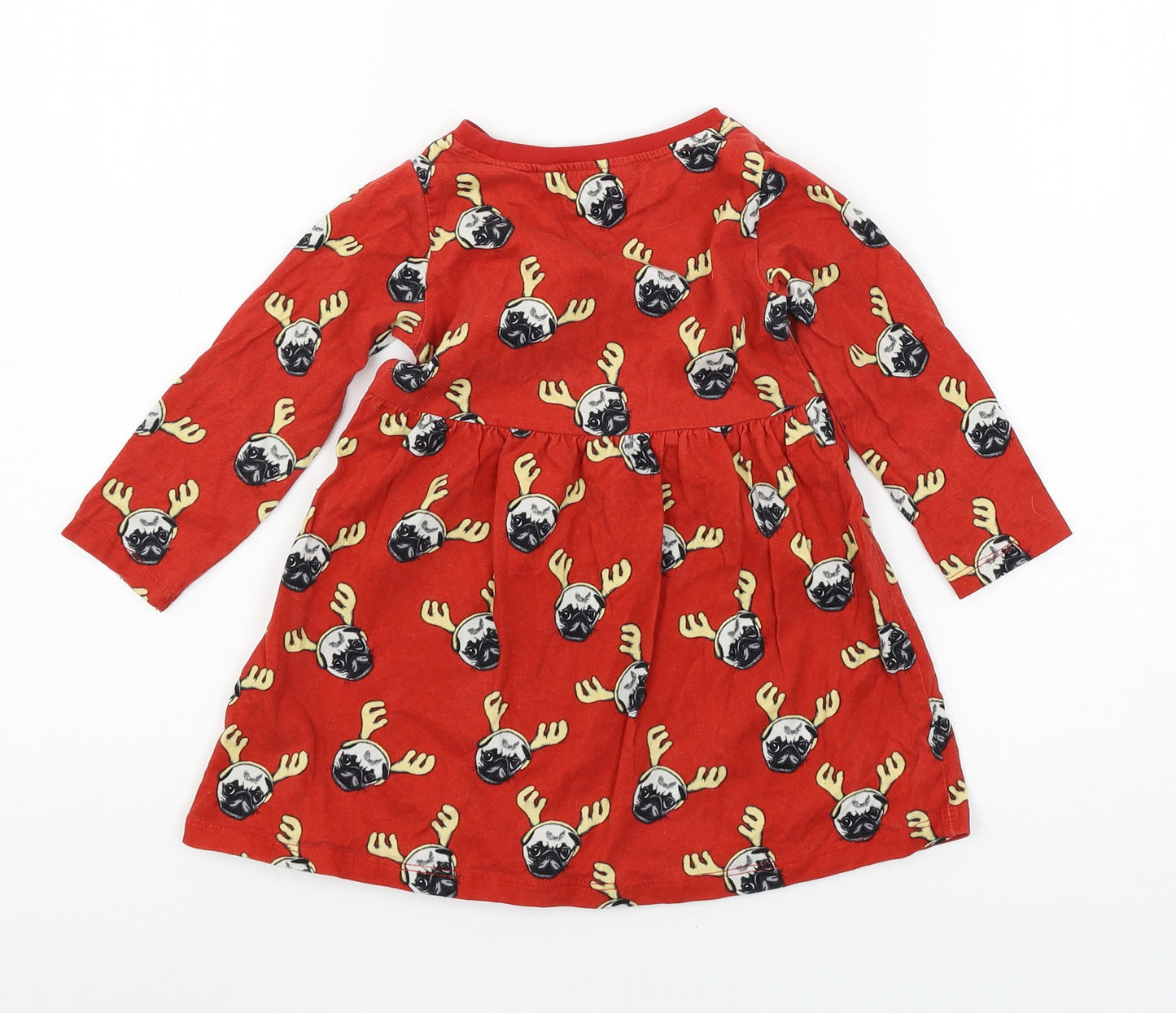 Blue Zoo Girls Red Geometric Jersey T-Shirt Dress  Size 18-24 Months  - Pug