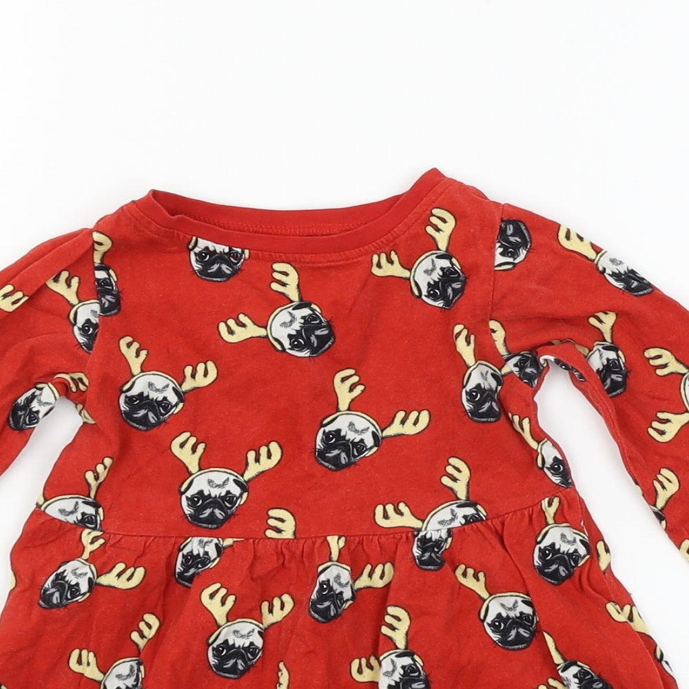 Blue Zoo Girls Red Geometric Jersey T-Shirt Dress  Size 18-24 Months  - Pug