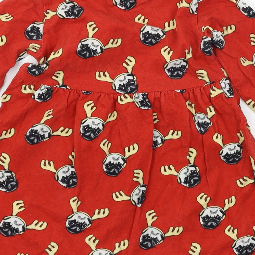 Blue Zoo Girls Red Geometric Jersey T-Shirt Dress  Size 18-24 Months  - Pug