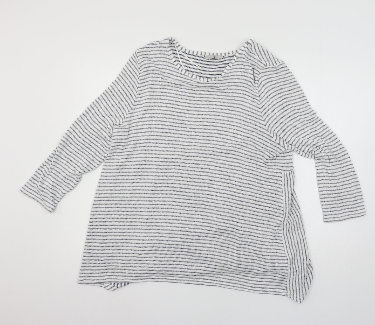 TU Womens White Striped Knit Pullover Jumper Size 20