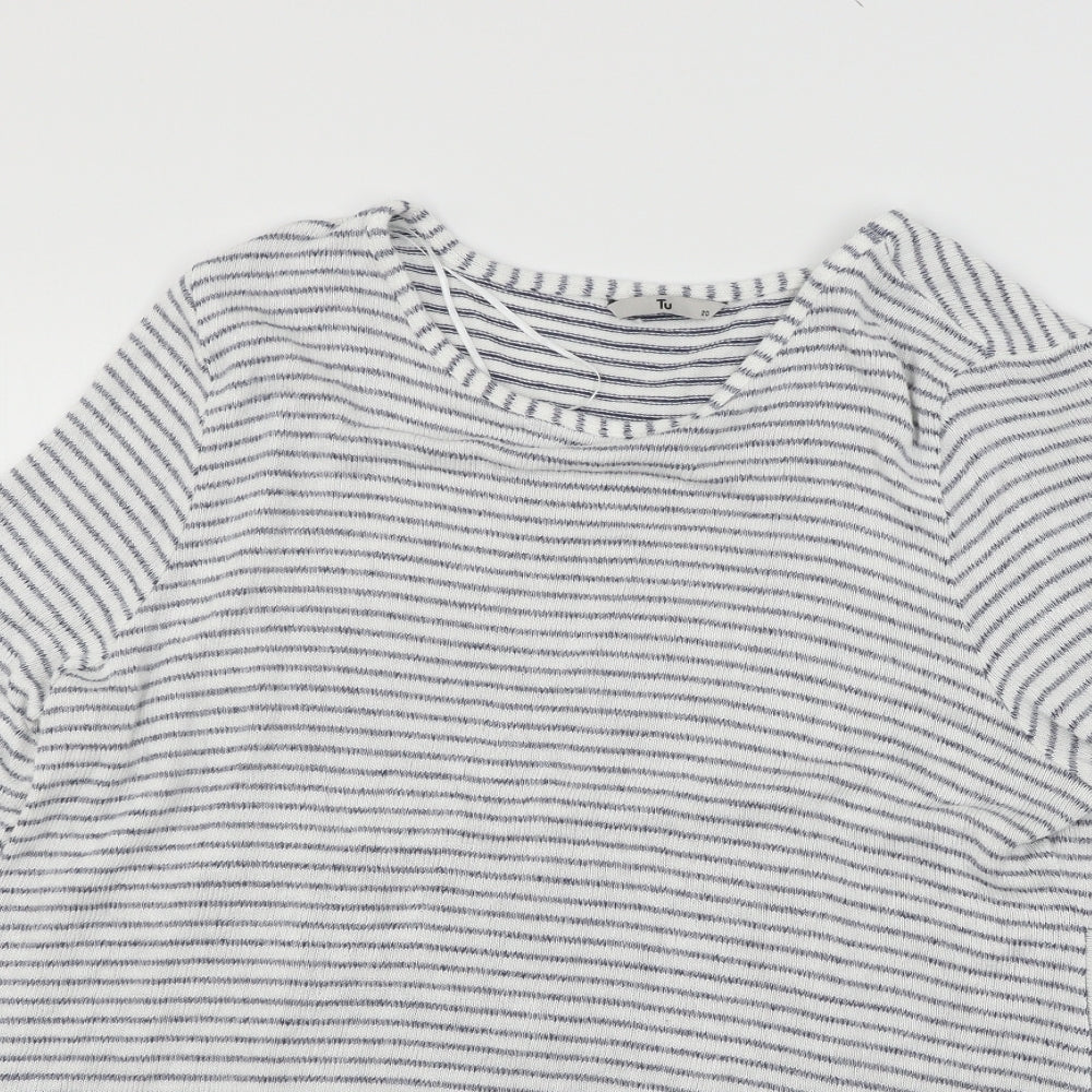 TU Womens White Striped Knit Pullover Jumper Size 20