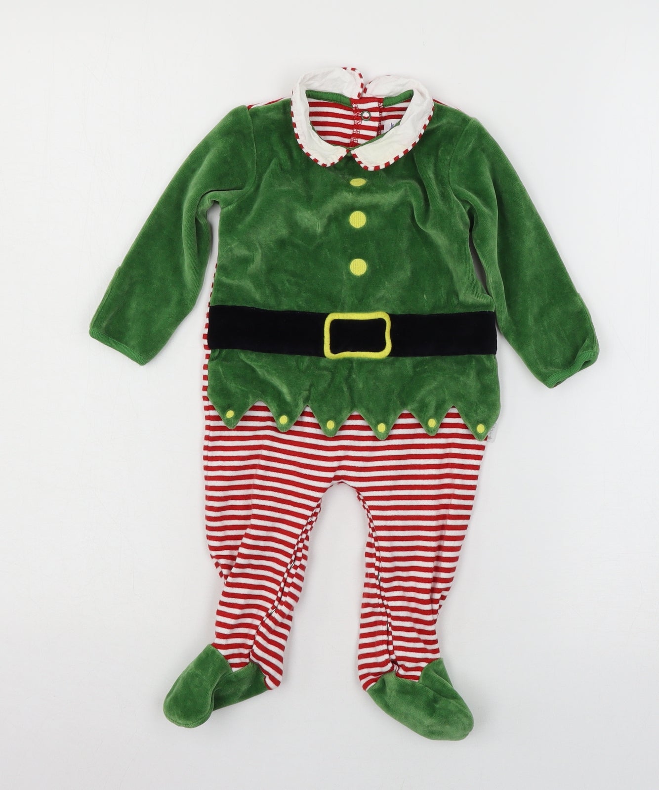 JoJo Maman Bébé Baby Green Colourblock Velour Babygrow One-Piece Size 6-9 Months  - Elf