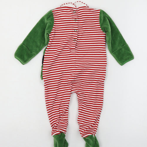 JoJo Maman Bébé Baby Green Colourblock Velour Babygrow One-Piece Size 6-9 Months  - Elf