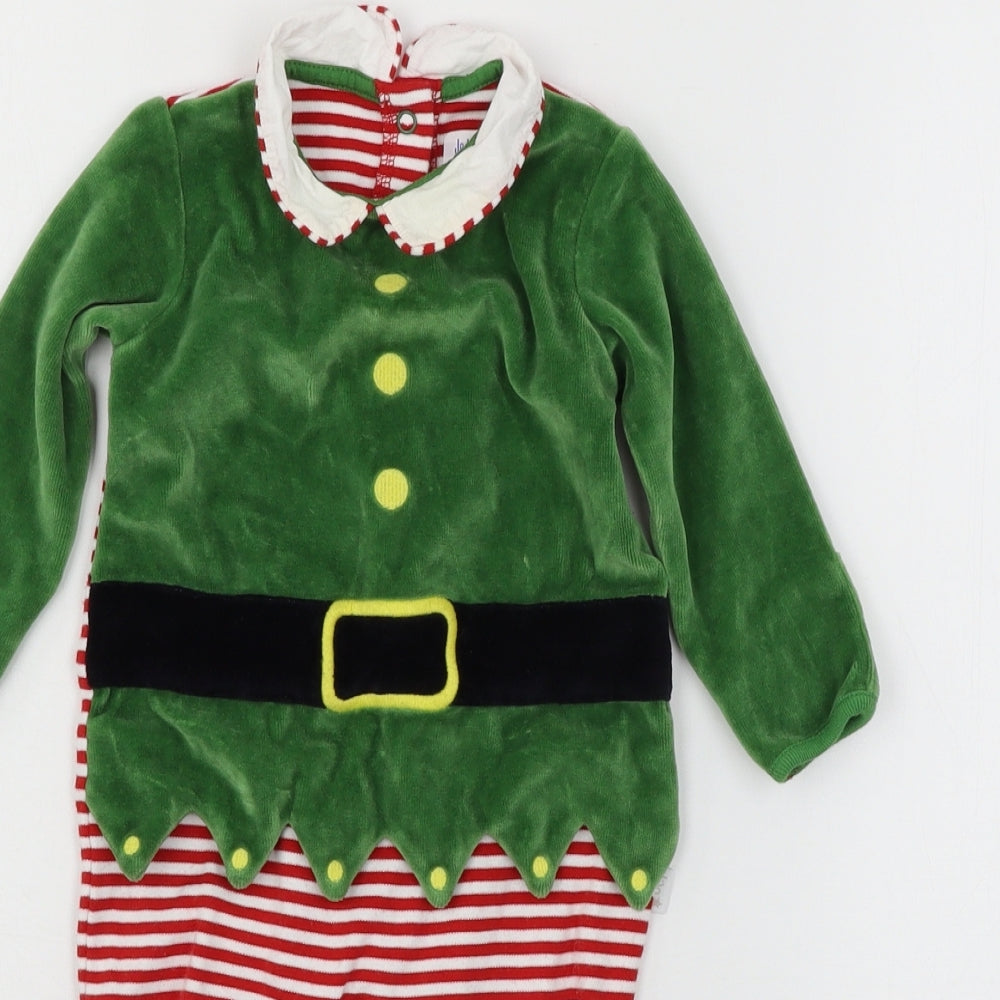 JoJo Maman Bébé Baby Green Colourblock Velour Babygrow One-Piece Size 6-9 Months  - Elf