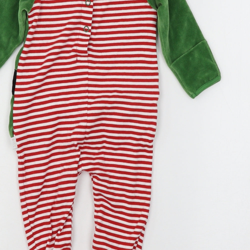 JoJo Maman Bébé Baby Green Colourblock Velour Babygrow One-Piece Size 6-9 Months  - Elf