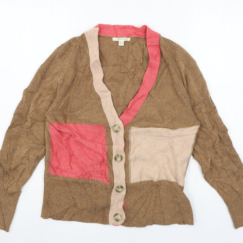 White Stuff Womens Brown Geometric Knit Cardigan Jumper Size 10