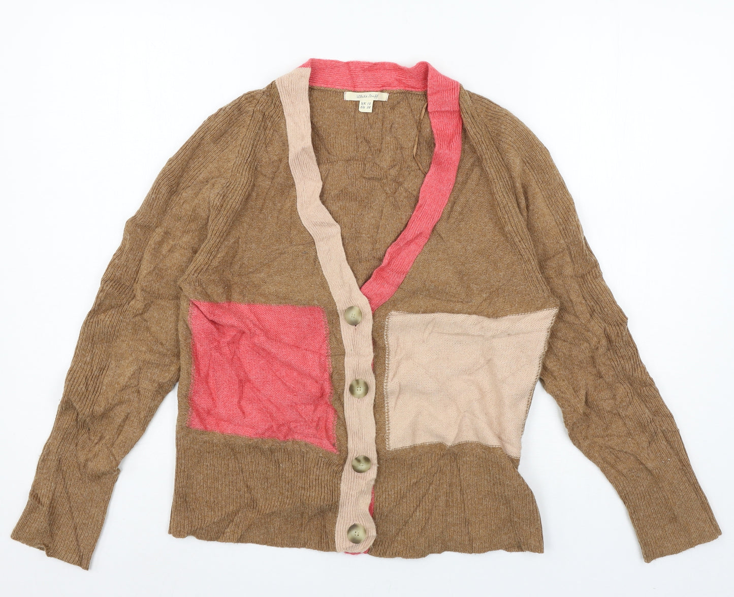 White Stuff Womens Brown Geometric Knit Cardigan Jumper Size 10