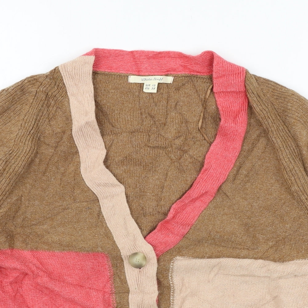 White Stuff Womens Brown Geometric Knit Cardigan Jumper Size 10