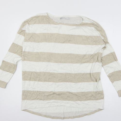 Only Womens White Striped Knit Pullover Jumper Size M