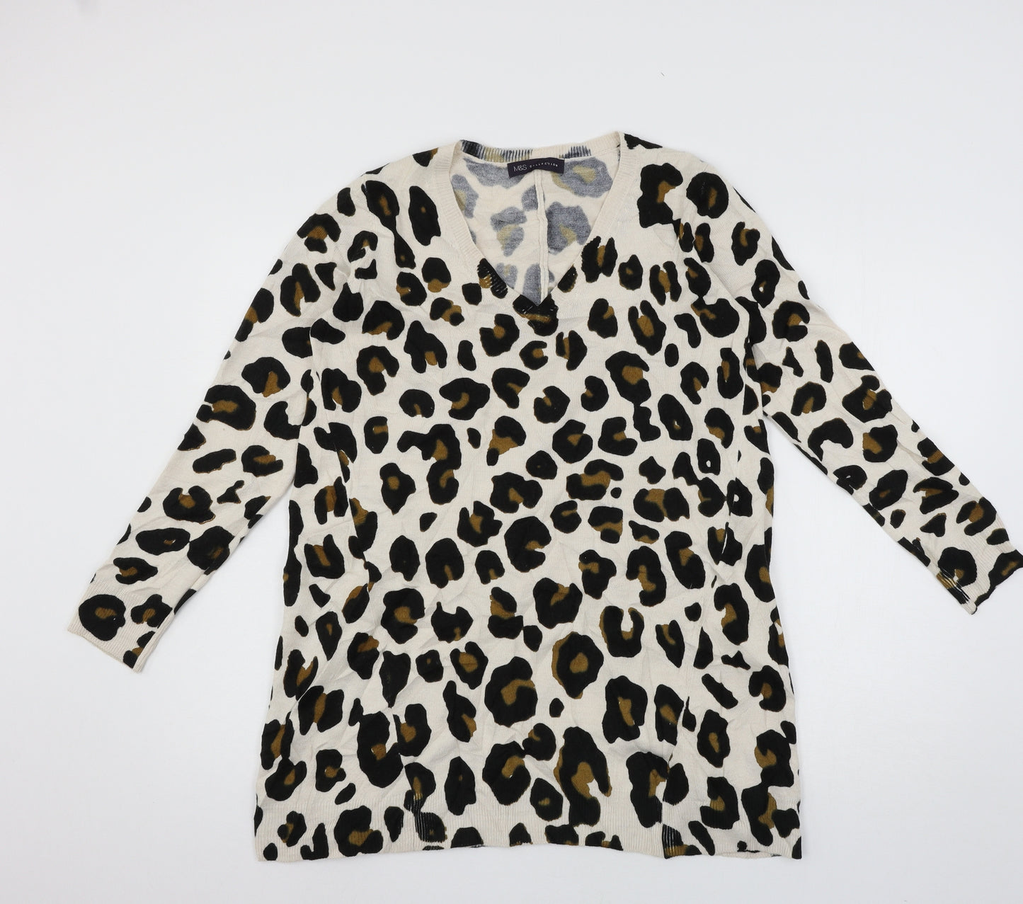Marks and Spencer Womens Brown Animal Print Knit Pullover Jumper Size 12