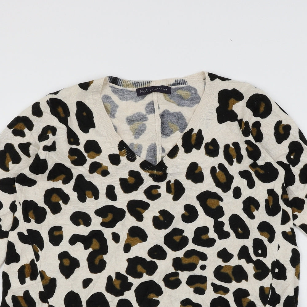 Marks and Spencer Womens Brown Animal Print Knit Pullover Jumper Size 12