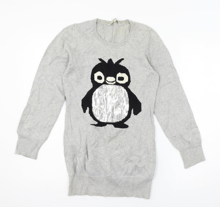 Red Herring Girls Grey Knit Pullover Jumper Size 14 Years - Penguin