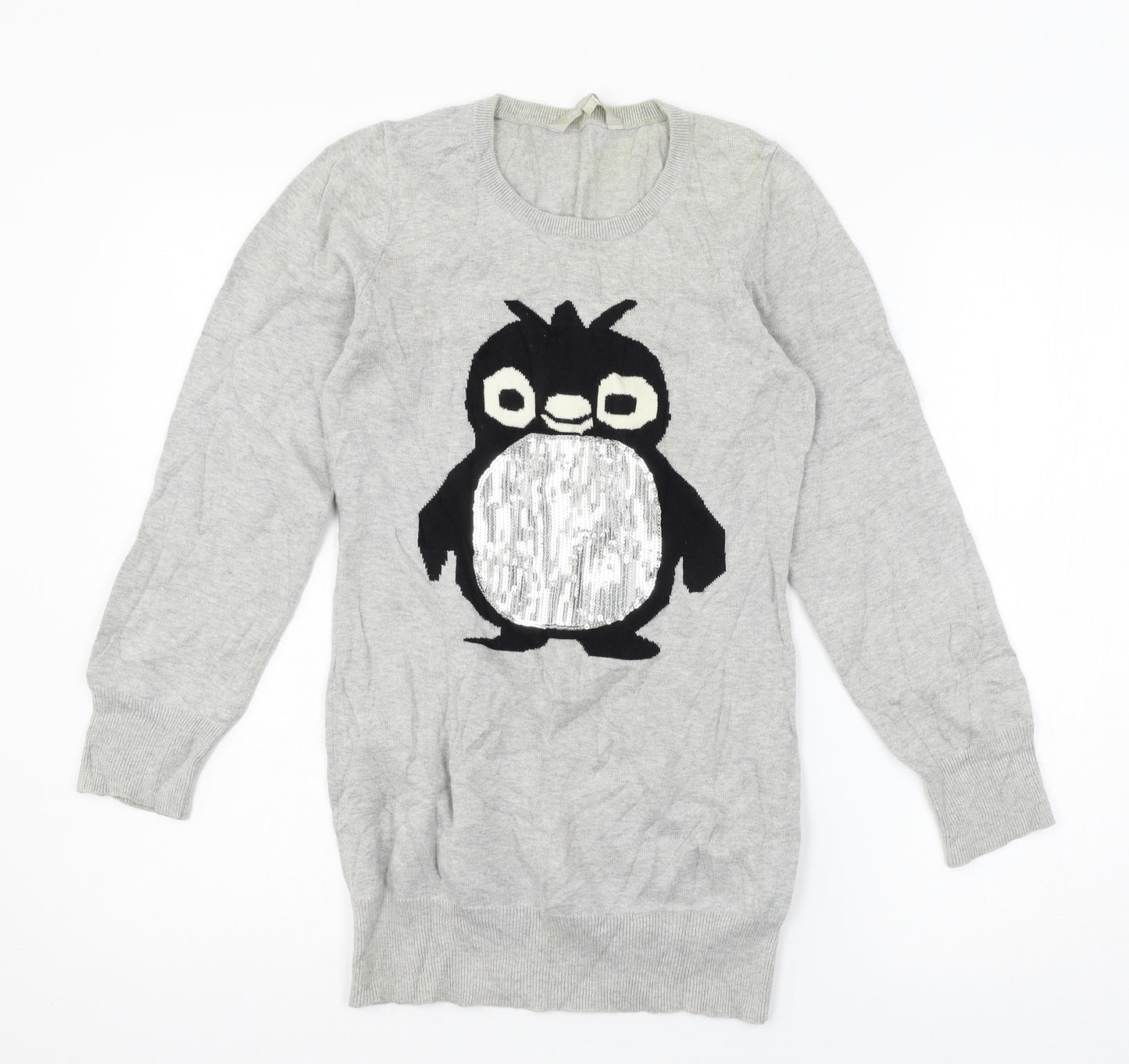 Red Herring Girls Grey  Knit Pullover Jumper Size 14 Years  - Penguin
