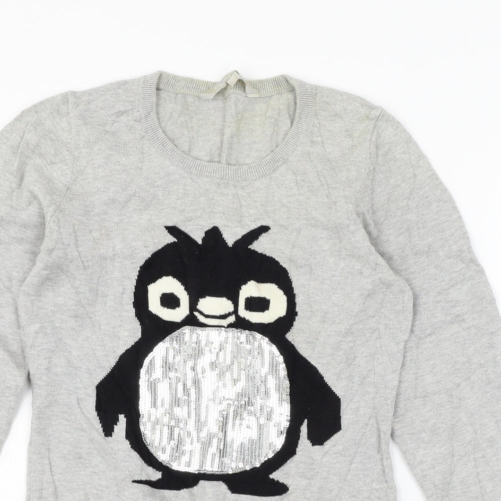 Red Herring Girls Grey  Knit Pullover Jumper Size 14 Years  - Penguin