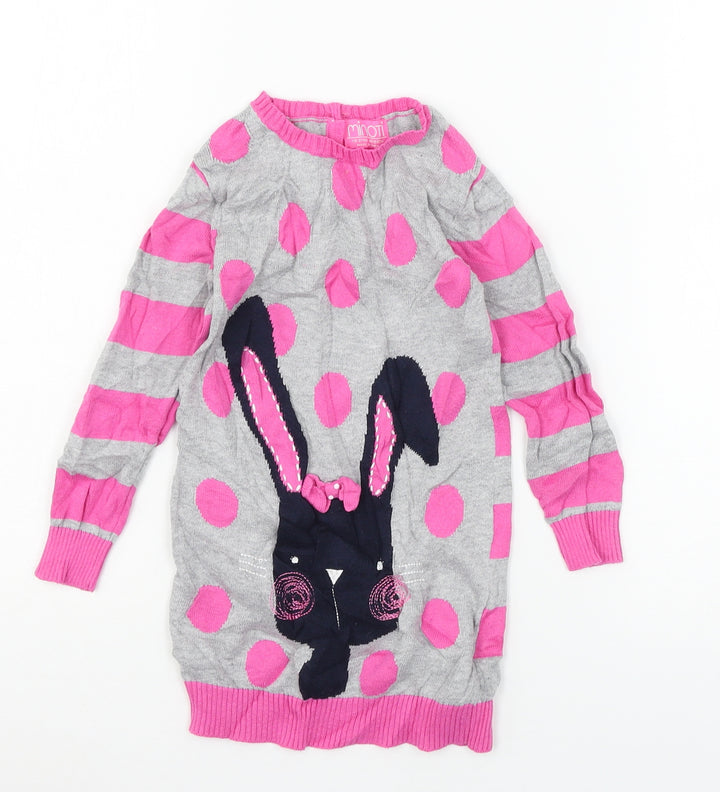 Minoti Girls Grey Polka Dot Knit Pullover Jumper Size 18-24 Months - Rabbit