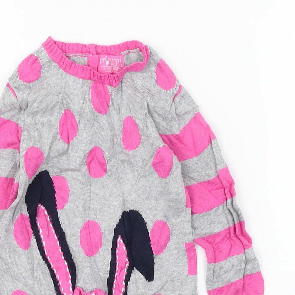 Minoti Girls Grey Polka Dot Knit Pullover Jumper Size 18-24 Months  - Rabbit