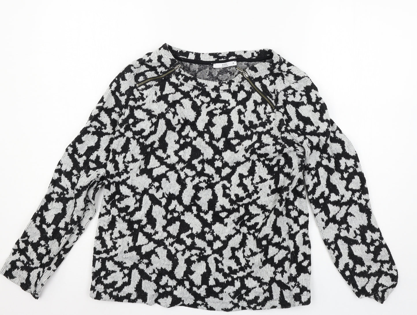 EDC Womens Black Geometric Knit Pullover Jumper Size M
