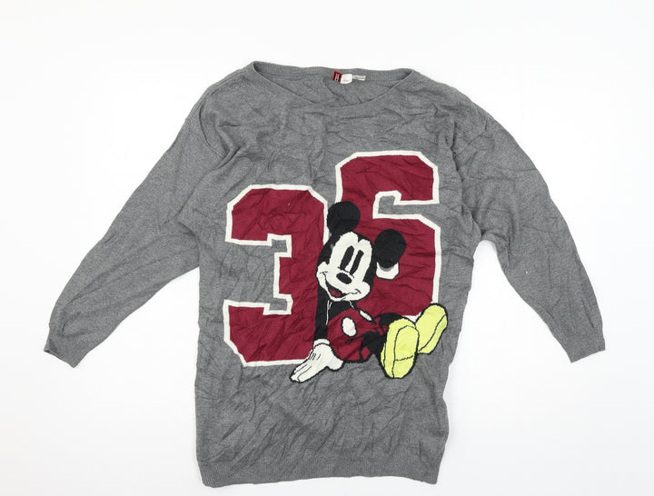 Divided Womens Grey Knit Pullover Jumper Size 6 - Mickey Mouse
