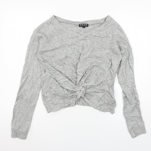 Poof Womens Grey  Knit Basic T-Shirt Size L  - Knot detail