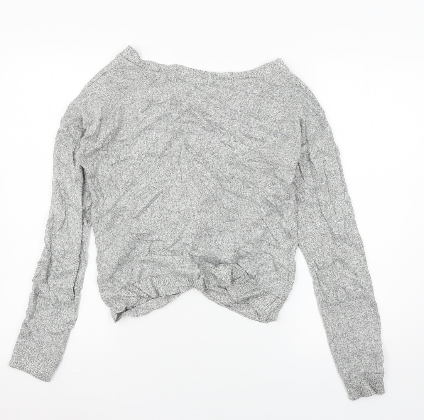 Poof Womens Grey  Knit Basic T-Shirt Size L  - Knot detail