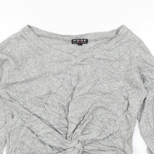 Poof Womens Grey  Knit Basic T-Shirt Size L  - Knot detail
