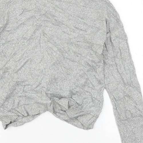Poof Womens Grey  Knit Basic T-Shirt Size L  - Knot detail