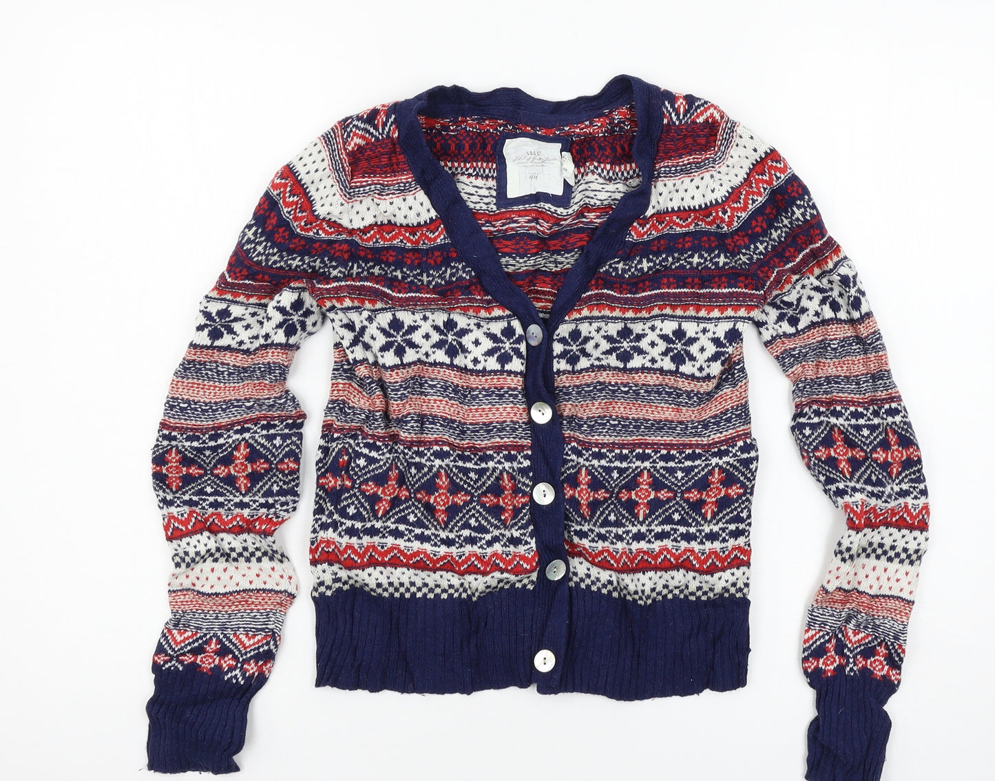 H&M Womens Multicoloured Geometric Knit Cardigan Jumper Size S