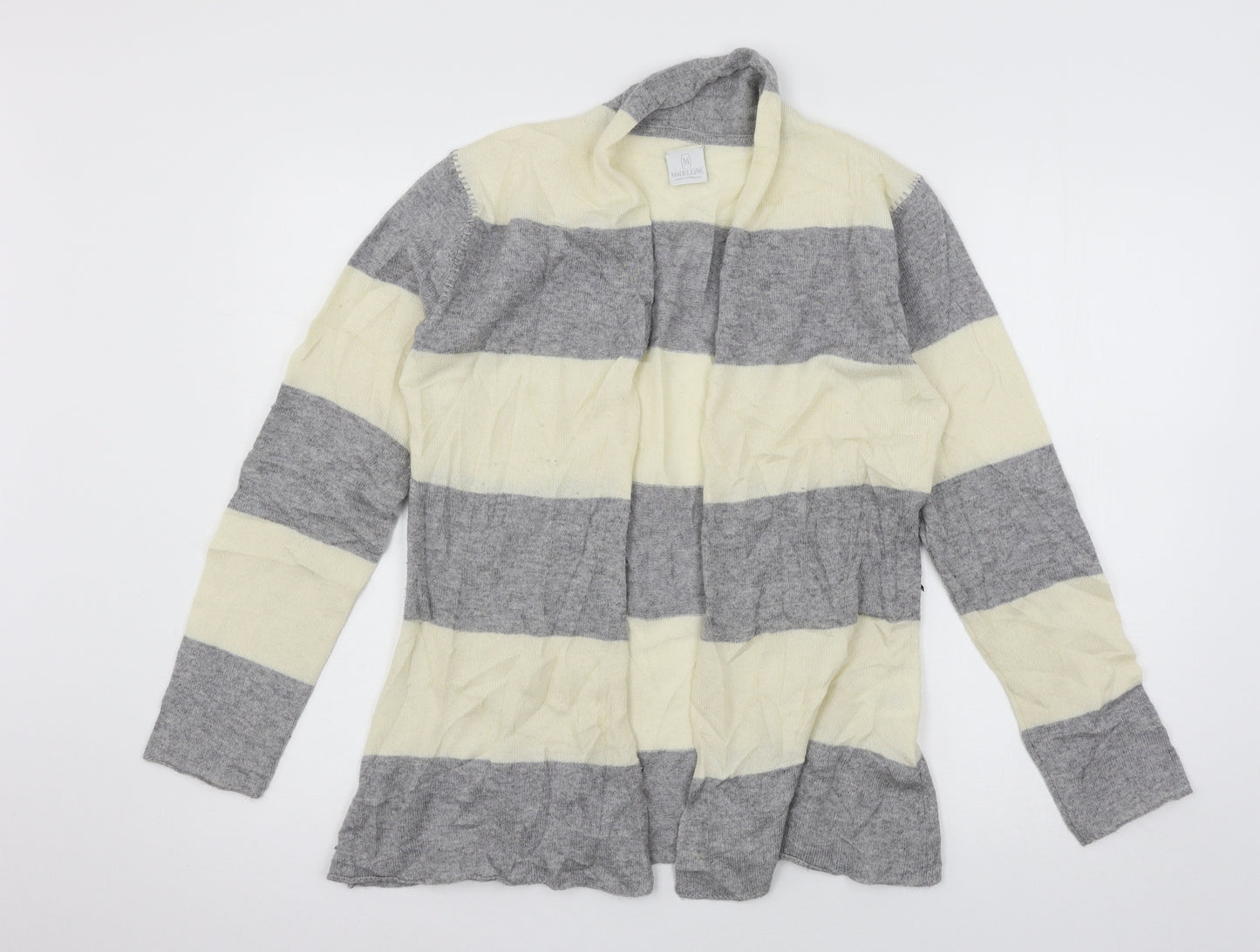 Madeline Womens Grey Striped Knit Cardigan Jumper Size M