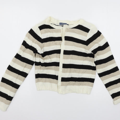 Evie Womens White Striped Knit Cardigan Jumper Size 8