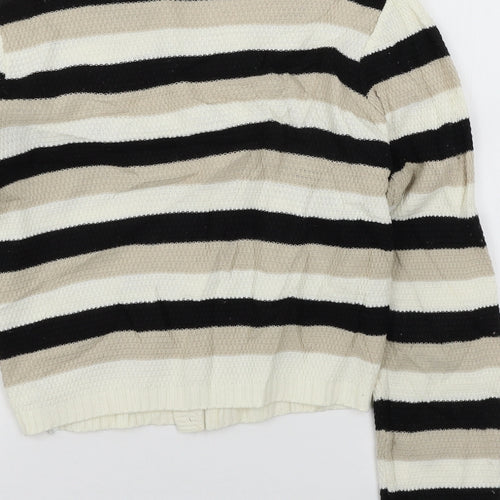 Evie Womens White Striped Knit Cardigan Jumper Size 8