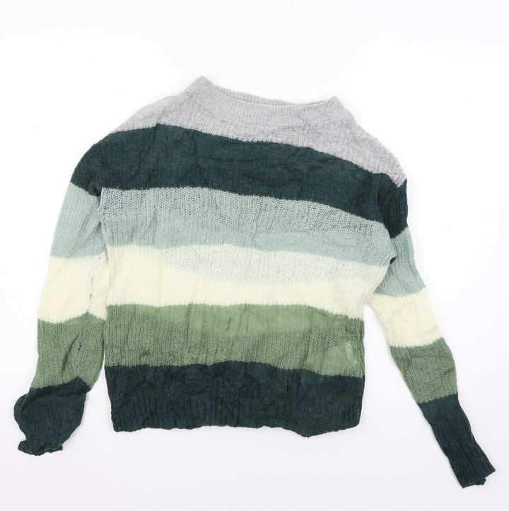 VERO MODA Womens Green Striped Knit Pullover Jumper Size M