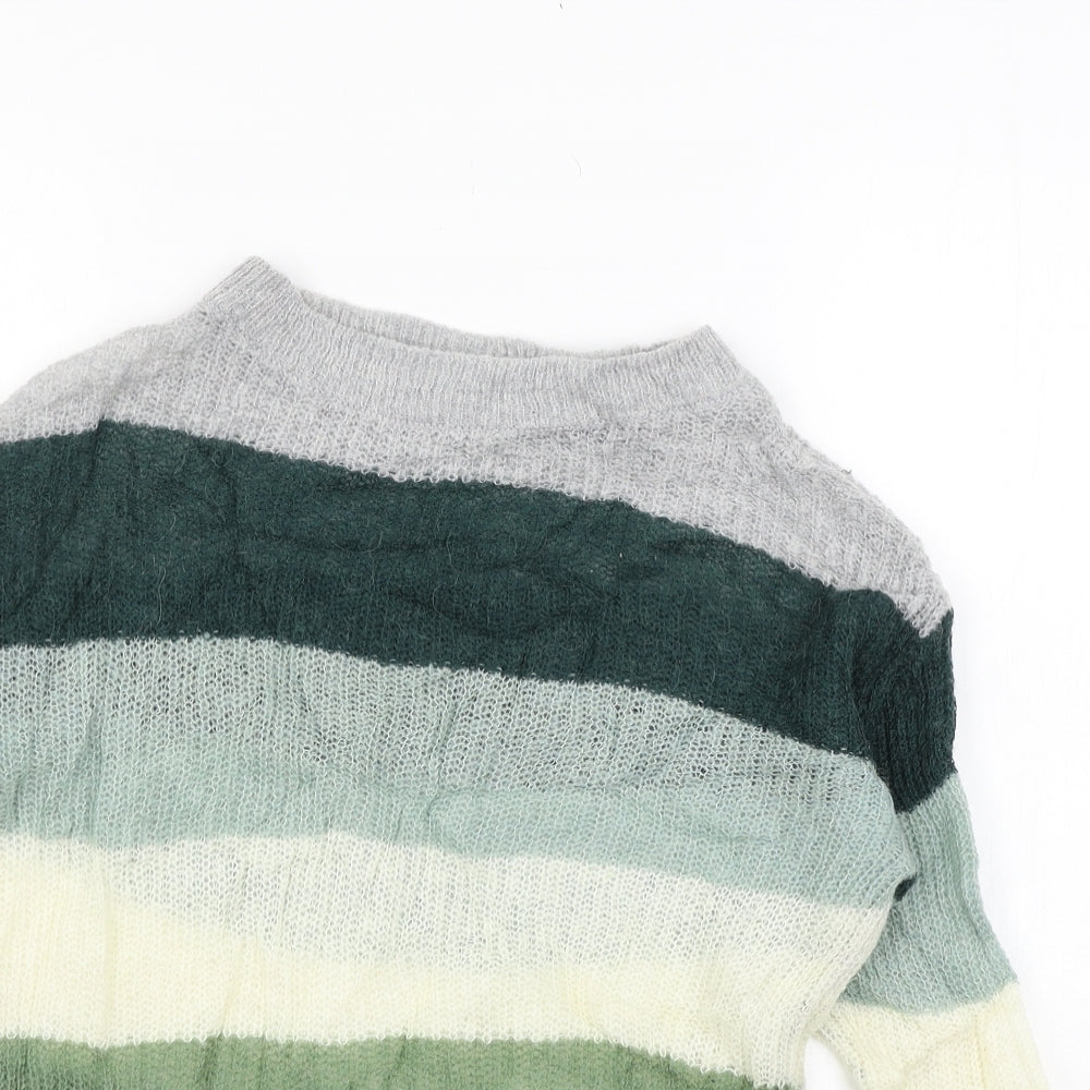 VERO MODA Womens Green Striped Knit Pullover Jumper Size M