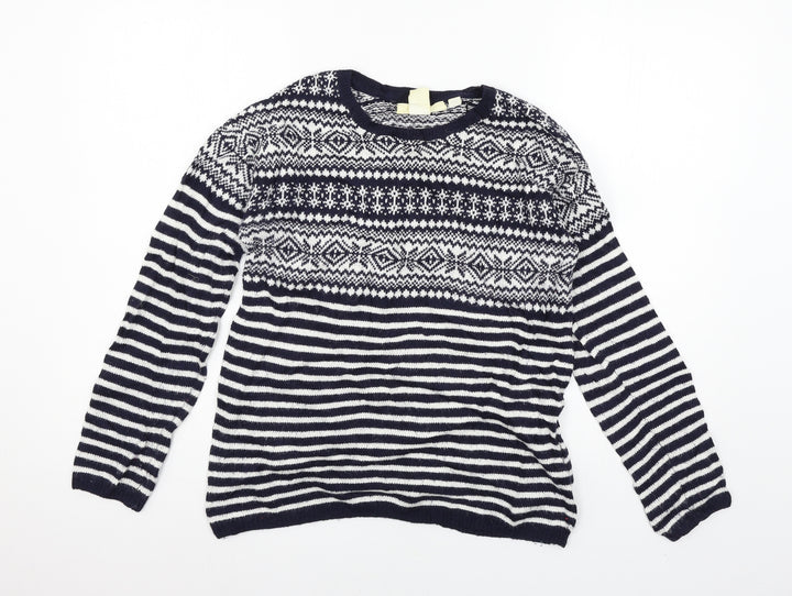 H&M Womens Blue Striped Knit Pullover Jumper Size S