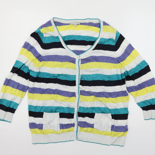 Per Una Womens Multicoloured Striped Knit Cardigan Jumper Size 18