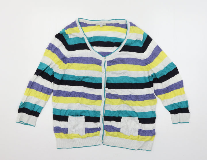Per Una Womens Multicoloured Striped Knit Cardigan Jumper Size 18