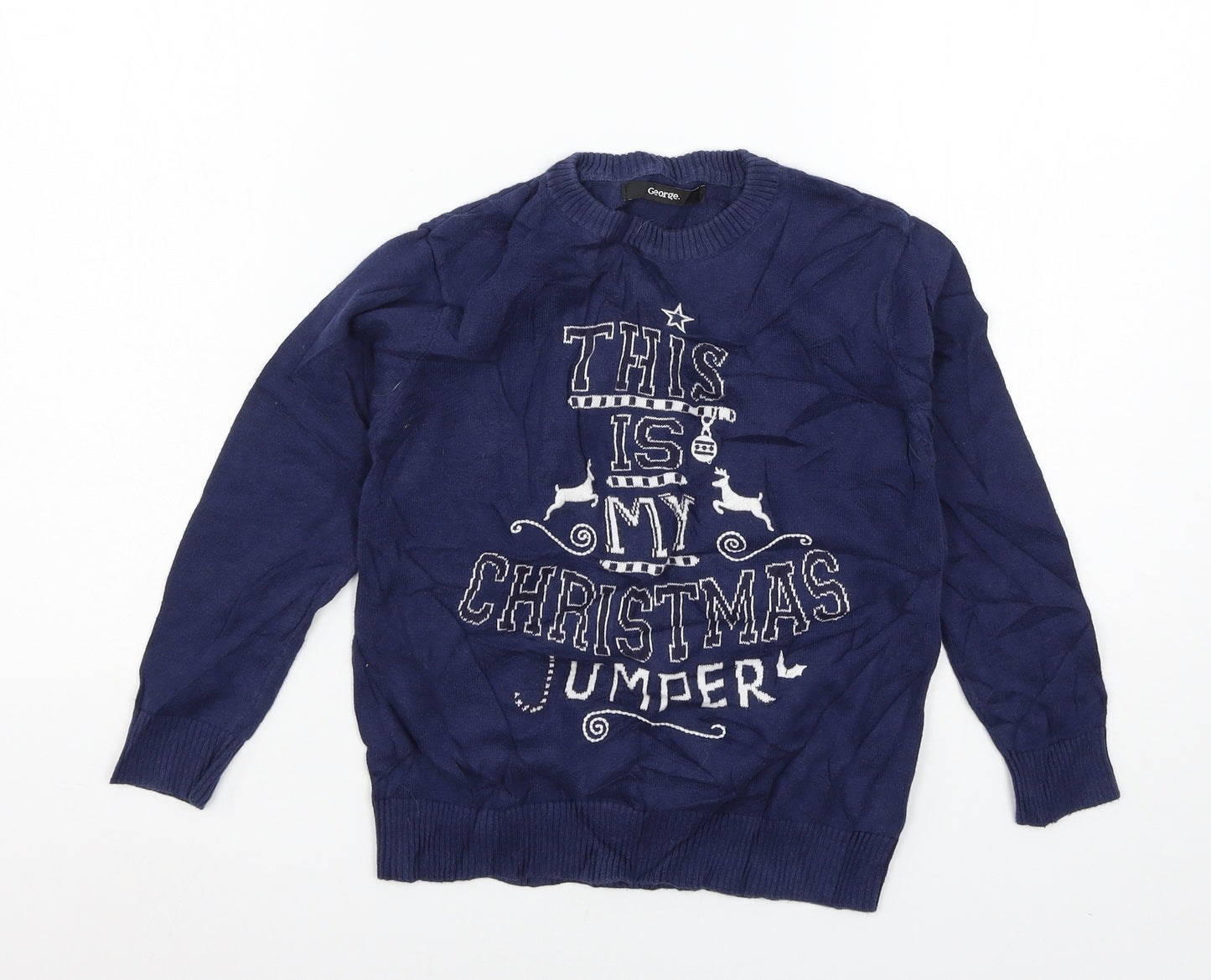 George Boys Blue  Knit Pullover Jumper Size 7-8 Years  - Christmas Jumper