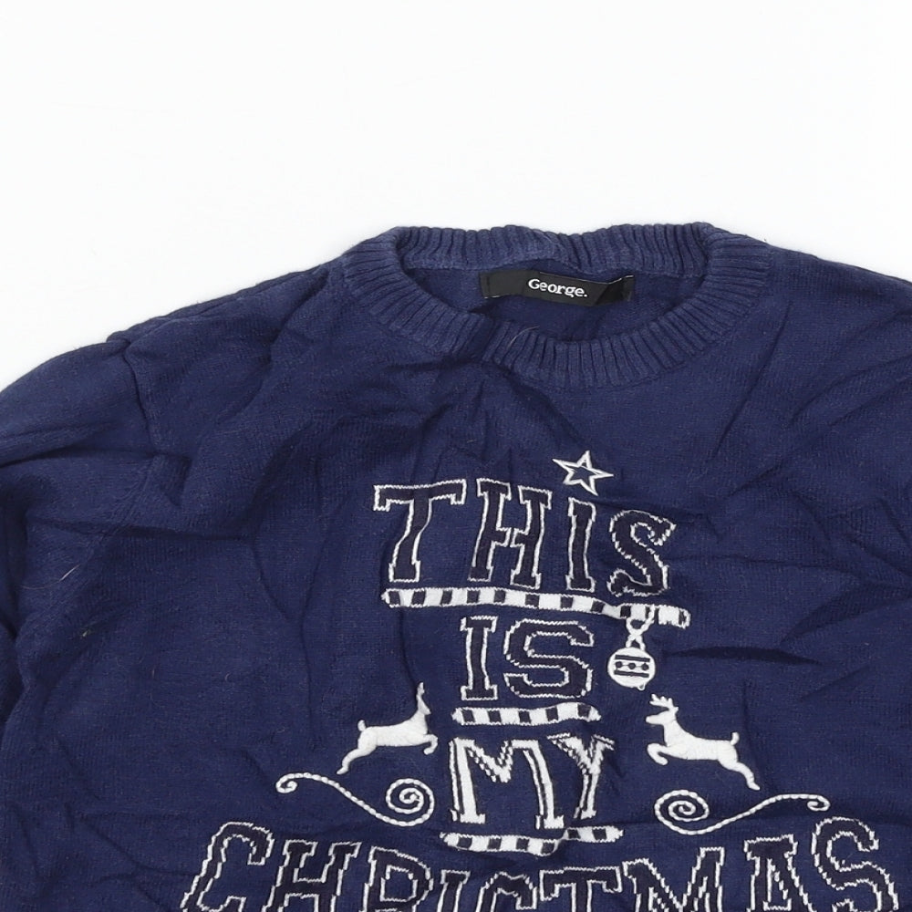 George Boys Blue  Knit Pullover Jumper Size 7-8 Years  - Christmas Jumper