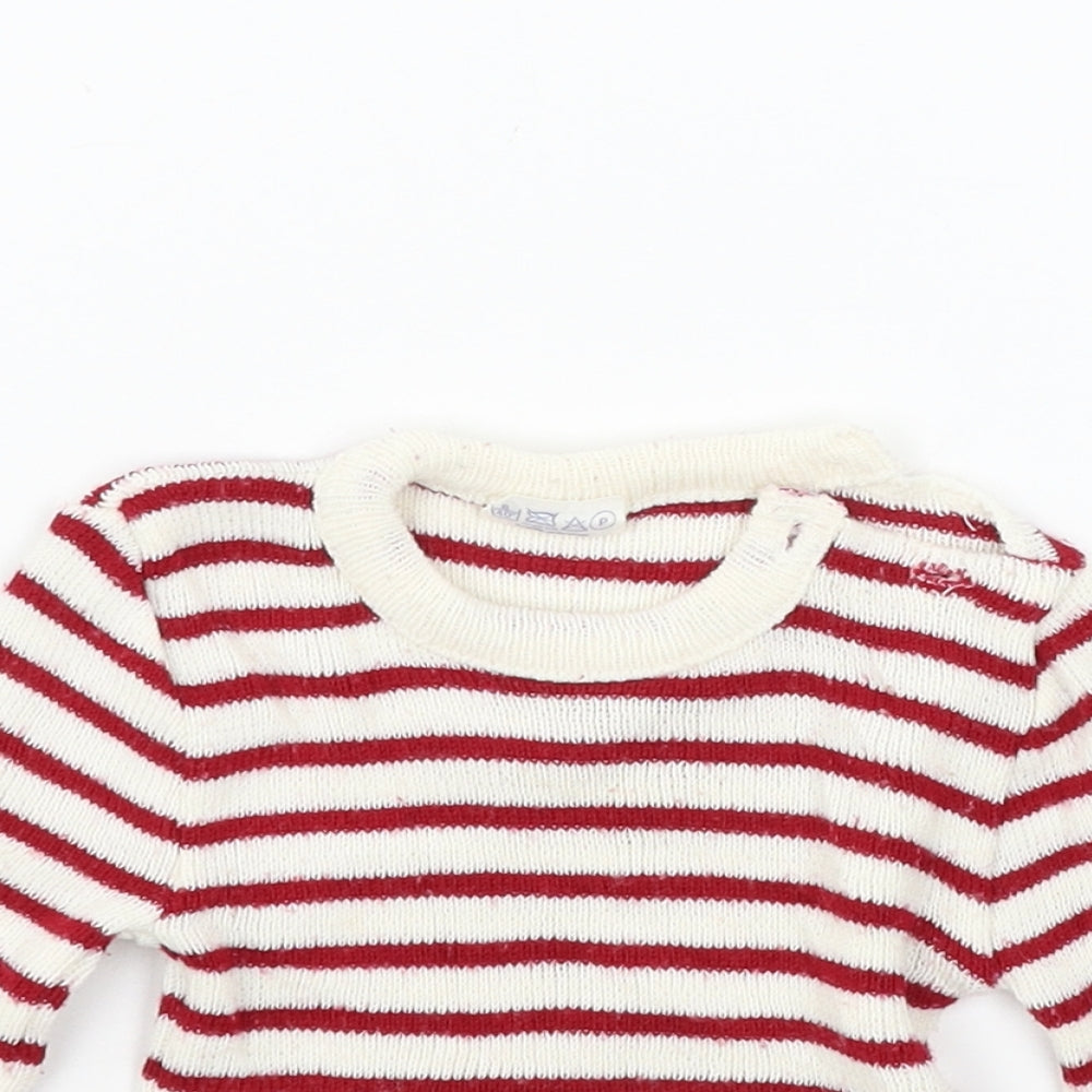 Mothercare Boys Red Striped Knit Pullover Jumper Size 9-12 Months