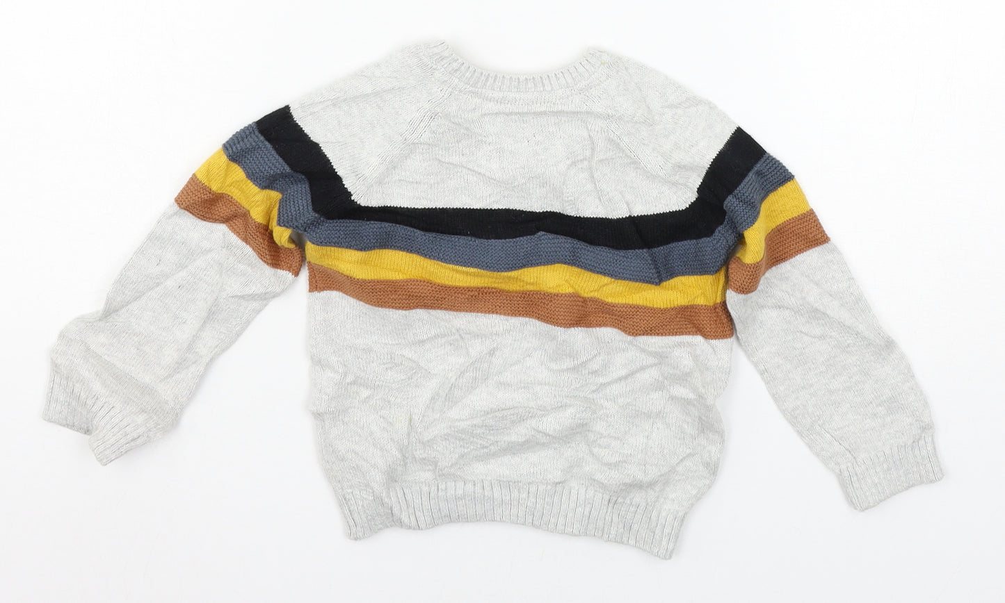 F&F Boys Grey Striped Knit Pullover Jumper Size 9-12 Months